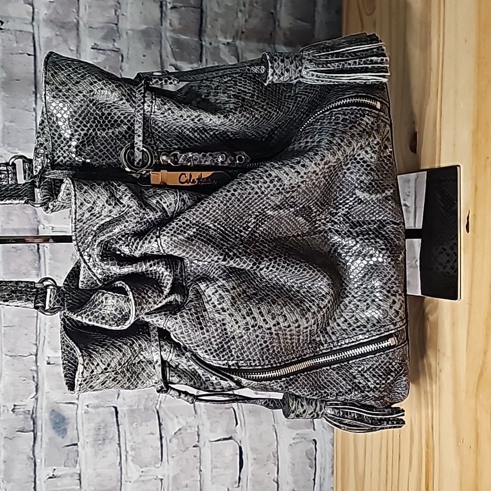 Cole Haan Gray Snake-Embossed Tote with Top Handles - Picture 2 of 13